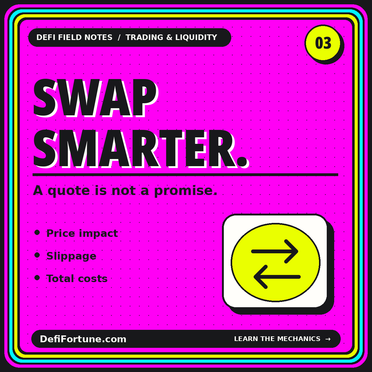 Pink Swap Smarter typography card with original two-way exchange arrows.